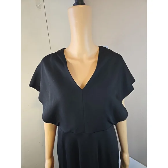 Vince. Women's Black V-Neck Flutter Sleeve Bias Cut Midi Dress Size 6 - Picture 5 of 13